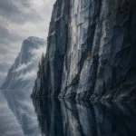 Fjord Slate Norwegian Fjord Wall Art featuring steep cliff mirrored in glasslike water for refined interiors