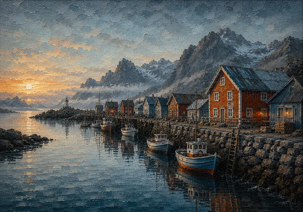 Harbor Procession Nordic Coastal Wall Art Harbor Rust Art Print