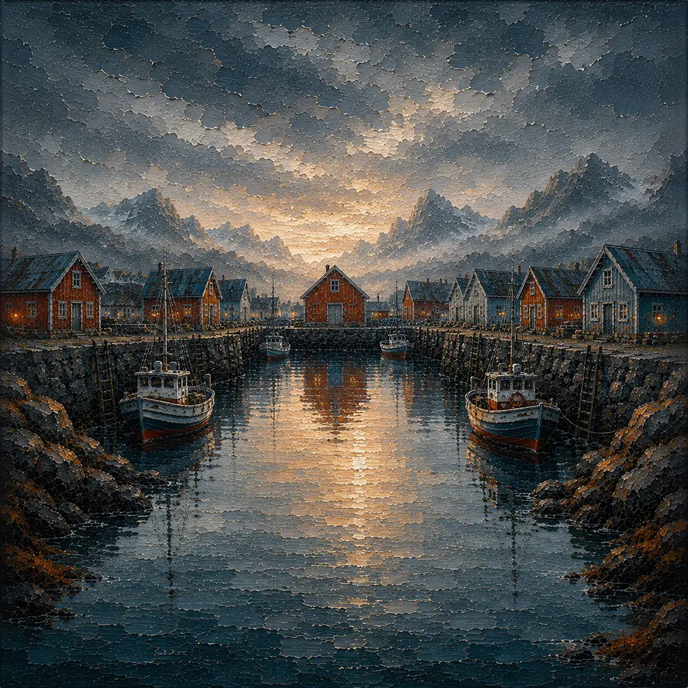 Harbor Stillness Nordic Coastal Wall Art Harbor Rust Art Print