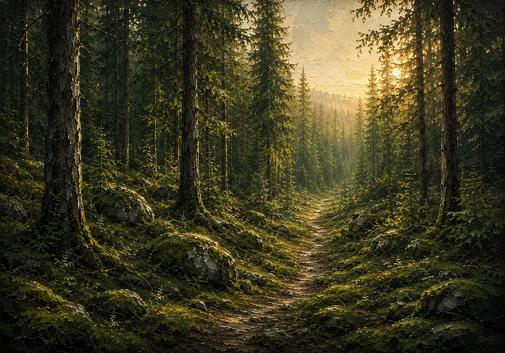 Forest Horizon Scandinavian Forest Wall Art Pine Moss Art Print