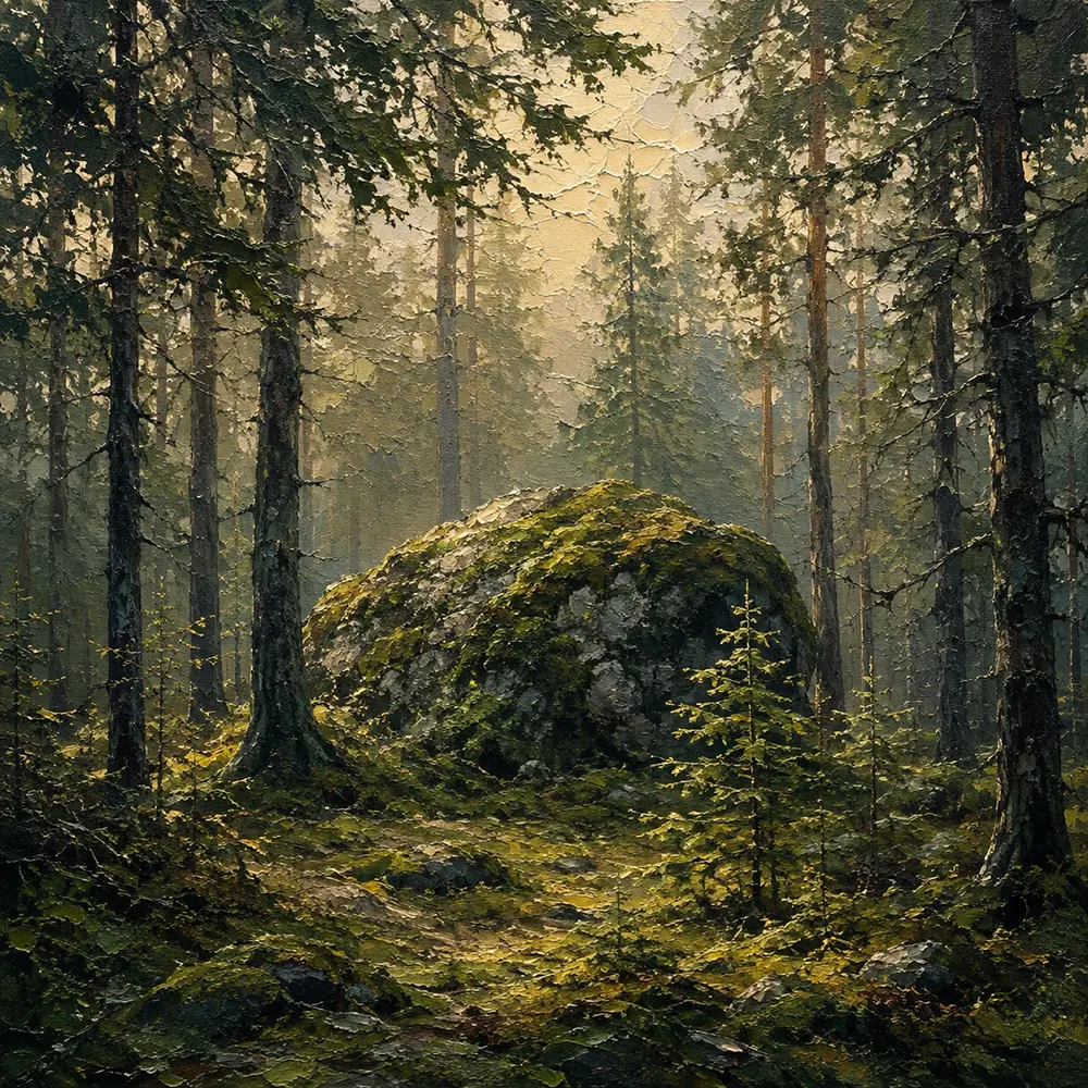 Forest Stillness Scandinavian Forest Wall Art Pine Moss Art Print