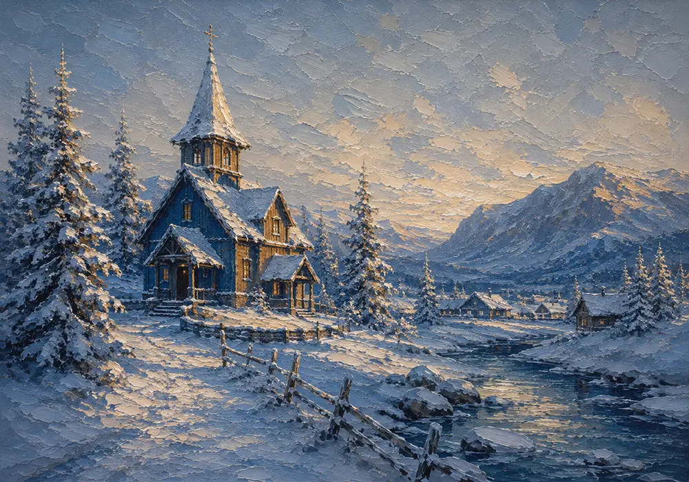Snowbound Horizon Scandinavian Winter Wall Art Snowbound Blue Art Print