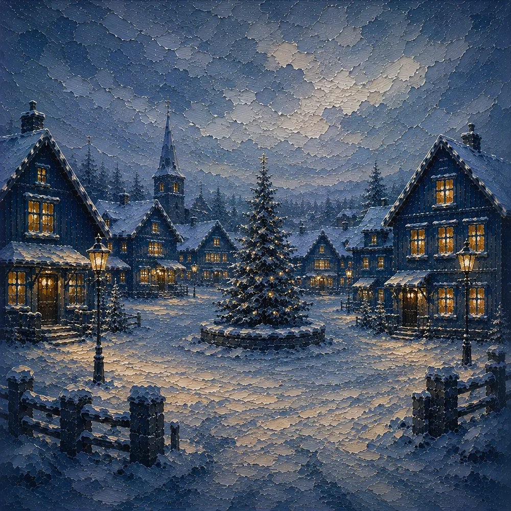 Snowbound Emblem Scandinavian Winter Wall Art Snowbound Blue Art Print