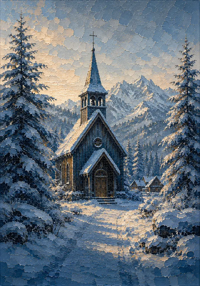 Snowbound Sentinel Scandinavian Winter Wall Art Snowbound Blue Art Print