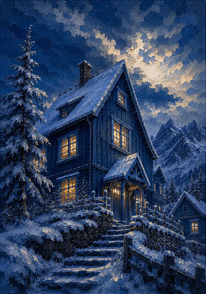 Snowbound Spire Scandinavian Winter Wall Art Snowbound Blue Art Print