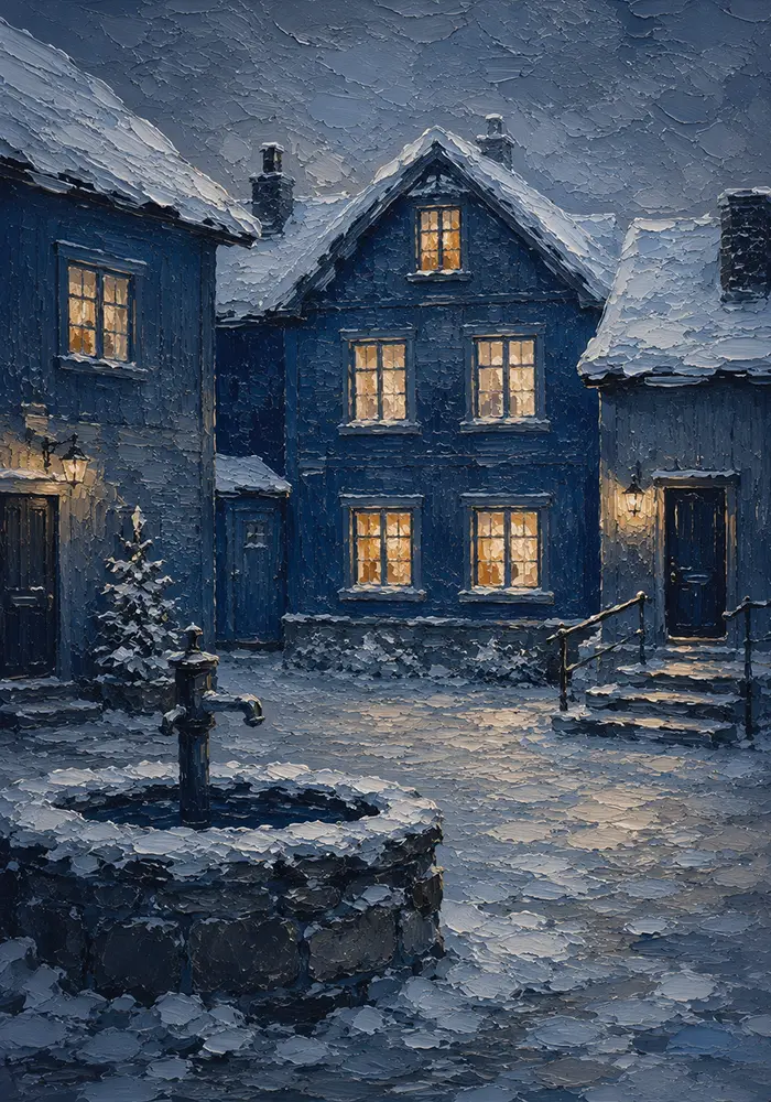 Snowbound Reliquary Scandinavian Winter Wall Art Snowbound Blue Art Print