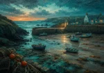 Cornish Tide Cornwall Wall Art featuring sheltered fishing cove at low tide for refined interiors