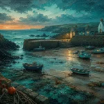 Cornish Tide Cornwall Wall Art featuring sheltered fishing cove at low tide for refined interiors