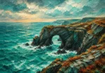 Cornish Tide Cornwall Wall Art featuring sea arch carved into dark coastal rock for refined interiors