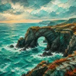 Cornish Tide Cornwall Wall Art featuring sea arch carved into dark coastal rock for refined interiors