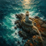 Cornish Tide Cornwall Wall Art featuring old stone lighthouse facing breaking waves for refined interiors