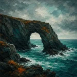 Cornish Tide Cornwall Wall Art featuring sea arch carved into dark coastal rock for refined interiors