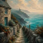 Cornish Tide Cornwall Wall Art featuring narrow cliff path leading toward a distant headland for refined interiors