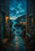 Cornish Tide Cornwall Wall Art featuring sheltered fishing cove at low tide for refined interiors