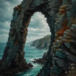 Cornish Tide Cornwall Wall Art featuring sea arch carved into dark coastal rock for refined interiors