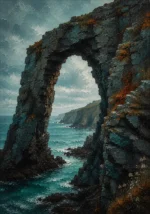 Cornish Tide Cornwall Wall Art featuring sea arch carved into dark coastal rock for refined interiors