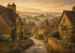 Cotswold Honey Cotswolds Wall Art featuring narrow lane curving between honey-stone houses for refined interiors
