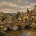 Cotswold Honey Cotswolds Wall Art featuring stone footbridge crossing a quiet village stream for refined interiors