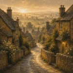 Cotswold Honey Cotswolds Wall Art featuring narrow lane curving between honey-stone houses for refined interiors