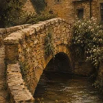 Cotswold Honey Cotswolds Wall Art featuring stone footbridge crossing a quiet village stream for refined interiors