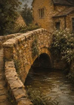 Cotswold Honey Cotswolds Wall Art featuring stone footbridge crossing a quiet village stream for refined interiors