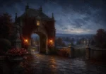 Manor Merlot English Manor Wall Art featuring ivy-covered gatehouse opening onto parkland for refined interiors
