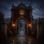 Manor Merlot English Manor Wall Art featuring ivy-covered gatehouse opening onto parkland for refined interiors