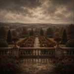 Manor Merlot English Manor Wall Art featuring formal rose garden aligned with a stone terrace for refined interiors