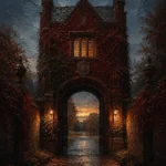 Manor Merlot English Manor Wall Art featuring ivy-covered gatehouse opening onto parkland for refined interiors
