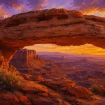 Desert Southwest Southwest Desert Wall Art featuring monumental sandstone arch above open desert for refined interiors