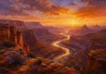 Desert Southwest Southwest Desert Wall Art featuring winding canyon passage glowing at sunset for refined interiors