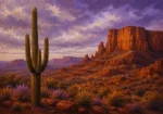 Desert Southwest Southwest Desert Wall Art featuring tall saguaro standing before copper-colored cliffs for refined interiors