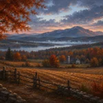 Hudson Autumn Hudson Valley Wall Art featuring distant mountain ridge beyond harvested fields for refined interiors
