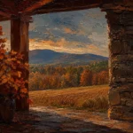 Hudson Autumn Hudson Valley Wall Art featuring distant mountain ridge beyond harvested fields for refined interiors