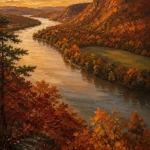 Hudson Autumn Hudson Valley Wall Art featuring grand river bend beneath copper-colored hills for refined interiors