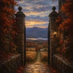 Hudson Autumn Hudson Valley Wall Art featuring distant mountain ridge beyond harvested fields for refined interiors