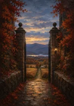Hudson Autumn Hudson Valley Wall Art featuring distant mountain ridge beyond harvested fields for refined interiors