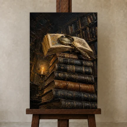 Premium Wall Art Dikey Html Edition – DARKACADEMİA0826001 displayed on a studio easel