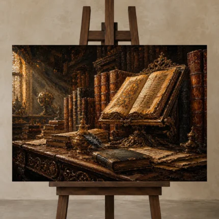 Premium Wall Art Yatay Html Edition – DARKACADEMİA0826007 displayed on a studio easel