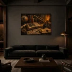 Premium Wall Art Yatay Html Edition – DARKACADEMİA0826008 shown in a warm modern interior