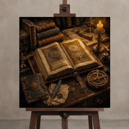 Premium Wall Art Kare Html Edition – DARKACADEMİA0826014 displayed on a studio easel