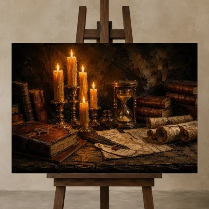 Premium Wall Art Yatay Html Edition – DARKACADEMİA0826022 displayed on a studio easel
