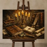 Premium Wall Art Yatay Html Edition – DARKACADEMİA0826024 displayed on a studio easel