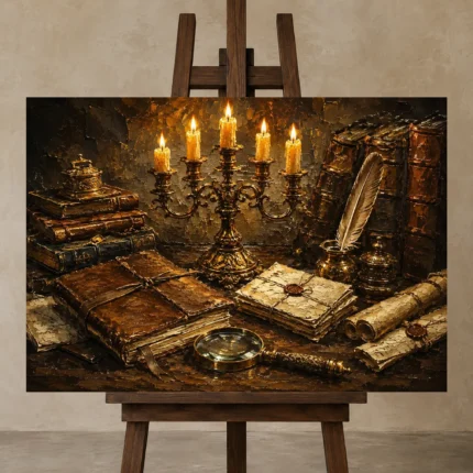 Premium Wall Art Yatay Html Edition – DARKACADEMİA0826024 displayed on a studio easel