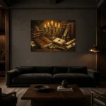 Premium Wall Art Yatay Html Edition – DARKACADEMİA0826024 shown in a warm modern interior