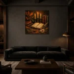 Premium Wall Art Kare Html Edition – DARKACADEMİA0826030 shown in a warm modern interior