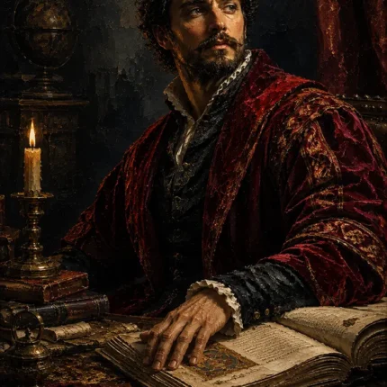 Crimson Philosopher dark academia portrait art Velvet Merlot Art Print