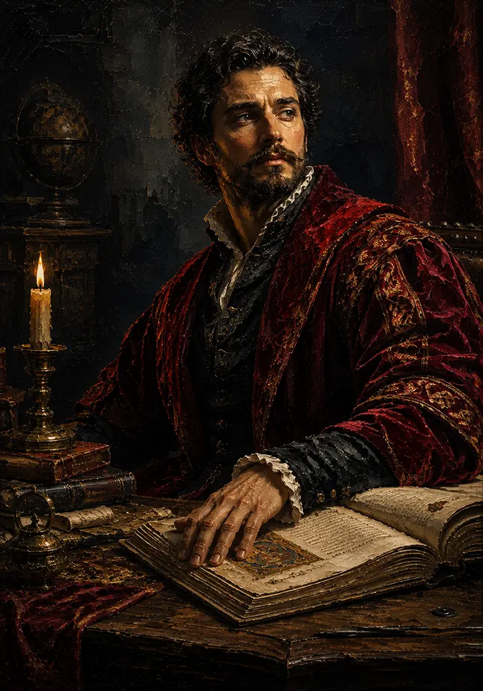 Crimson Philosopher dark academia portrait art Velvet Merlot Art Print