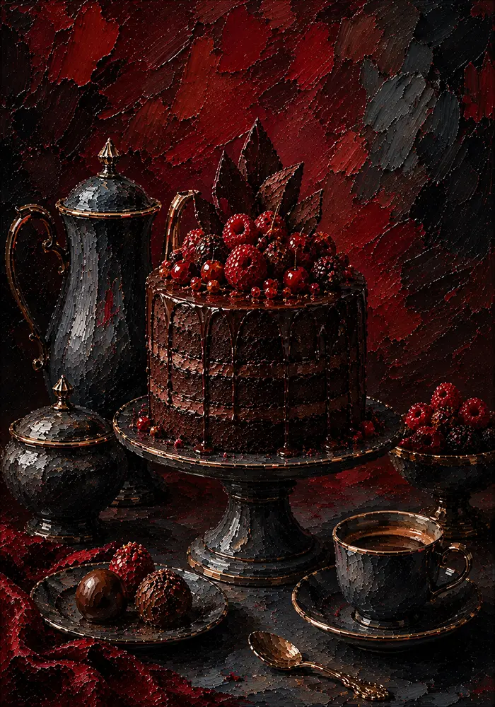 Crimson Ceremony Dining Table Wall Art Burgundy Library Art Print