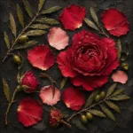 Rose and olive elegant dining room wall art print featuring pressed rose petals and botanical branches for refined interiors